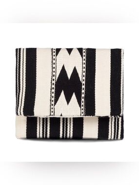 MERCADO GLOBAL Carmela Black Cream Woven Foldover Cotton Clutch Boho